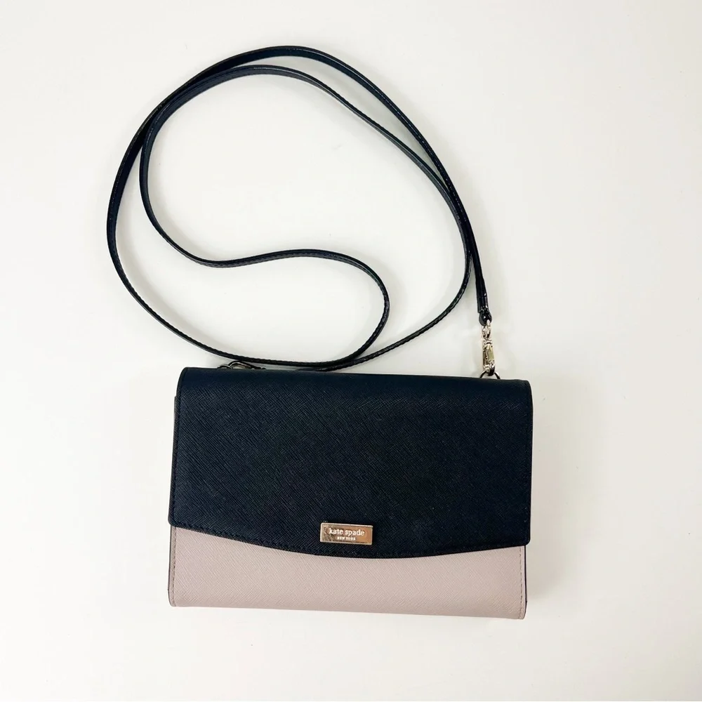 Kate Spade Laurel Way Winni Wallet Crossbody Two-Tone Black Almondine